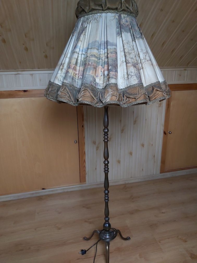 Lampa wolnostojąca retro nóżka stalowa mosiądzowana