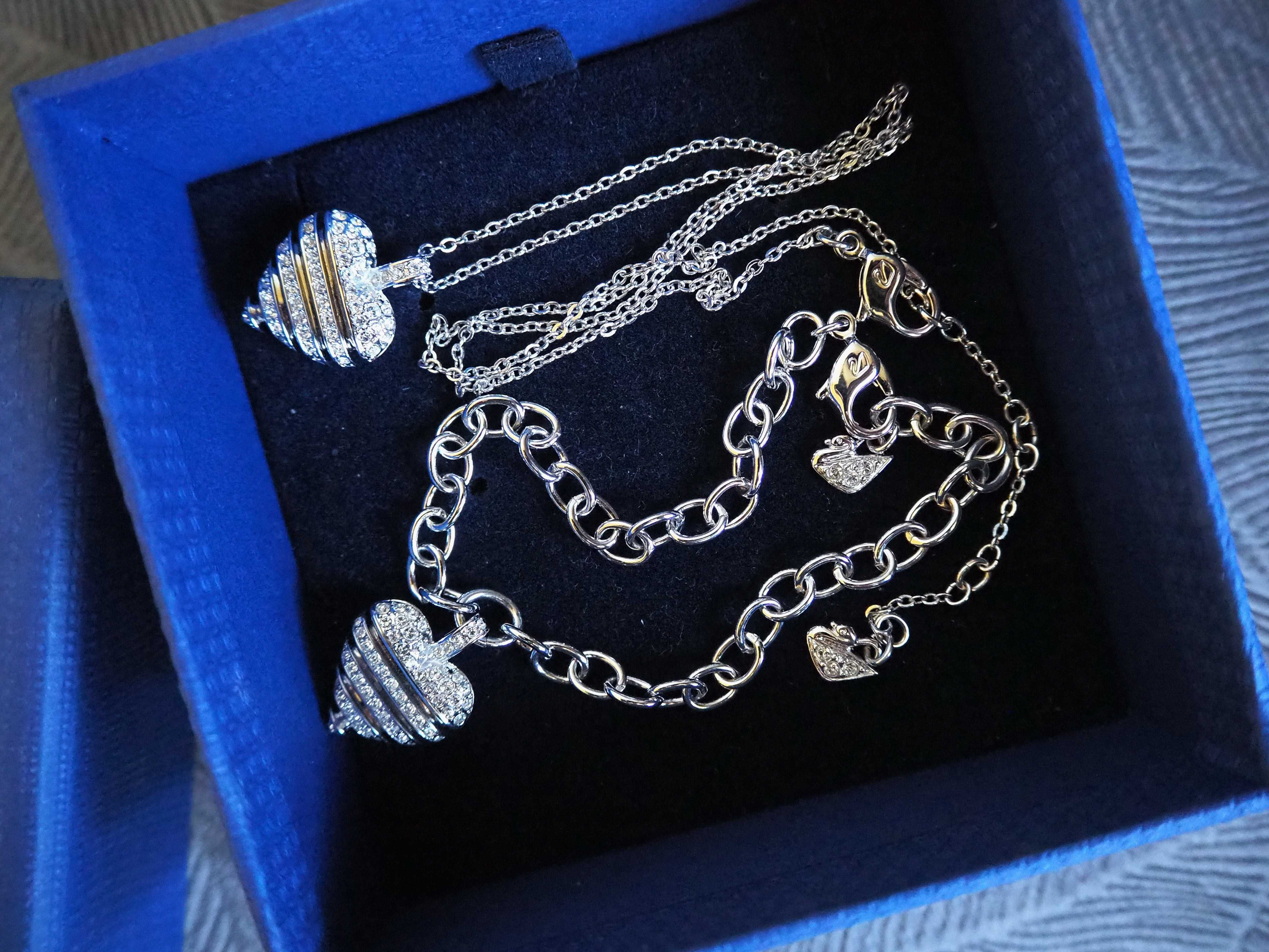 Swarovski naszyjnik + bransoletka charms z cyrkoniami