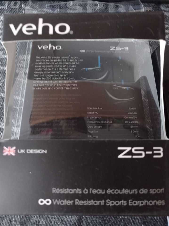 Veho 360 ZS-3 Water Resistant Sports Earphones Novos