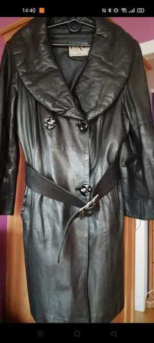 Płaszcz skórzany, mało używany, w kolorze czarnym