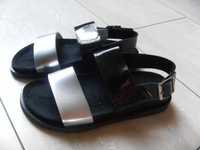 Nowe czarne srebrne sandały BonPrix Rainbow 37 23,5 cm