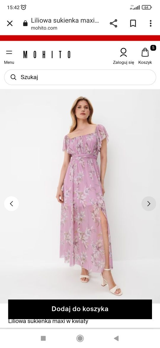 Sukienka liliowa maxi długa mohito wesele komunia 36 jak nowa