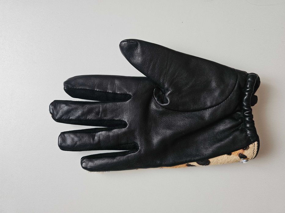 Dune London eleganckie skórzane rękawiczki wzór panterka kryształki SM