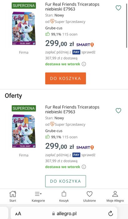 Nowy Fur Real Friends Triceratops Dinozaur niebieski Prezent Święta