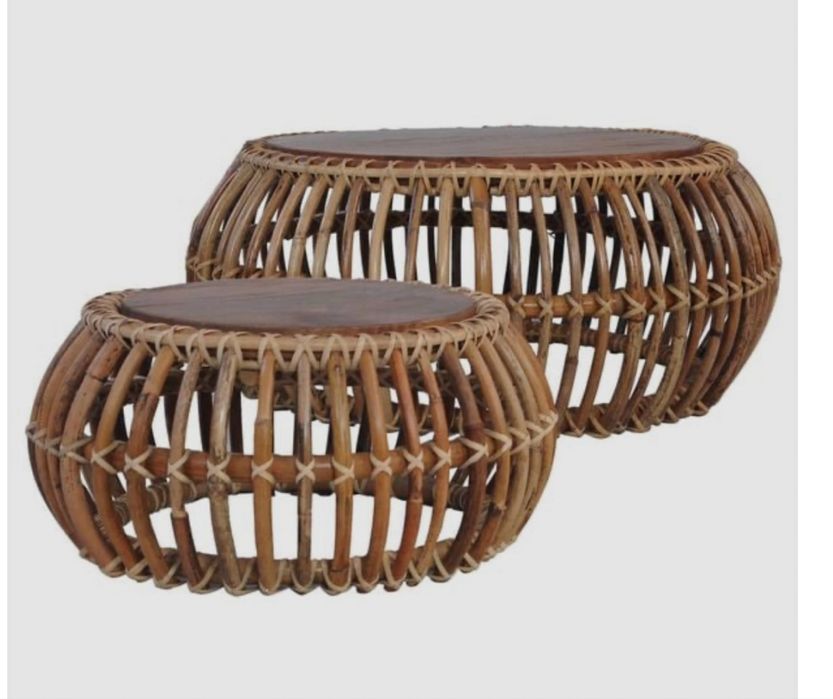 Stoliki kawowe, 2 szt., naturalny rattan