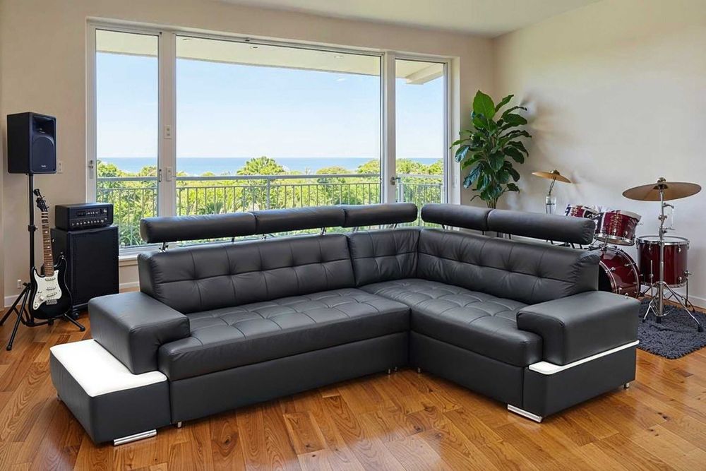 Narożnik LIZBONA - spanie, pojemnik - Skóra Naturalna