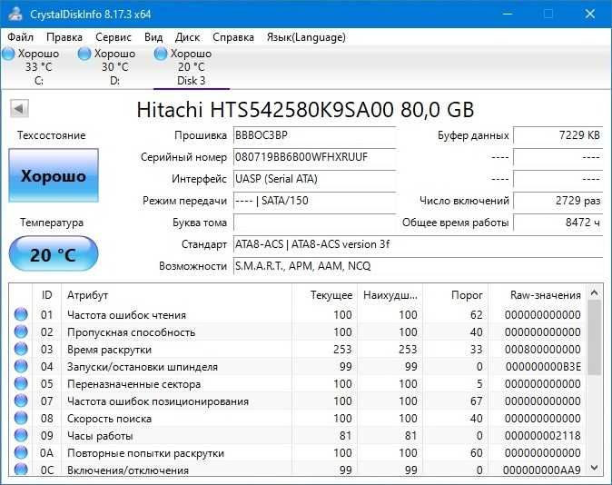 Жесткий диск Hitachi 80GB 5400rpm 8MB HTS542580K9SA00 2.5 SATA