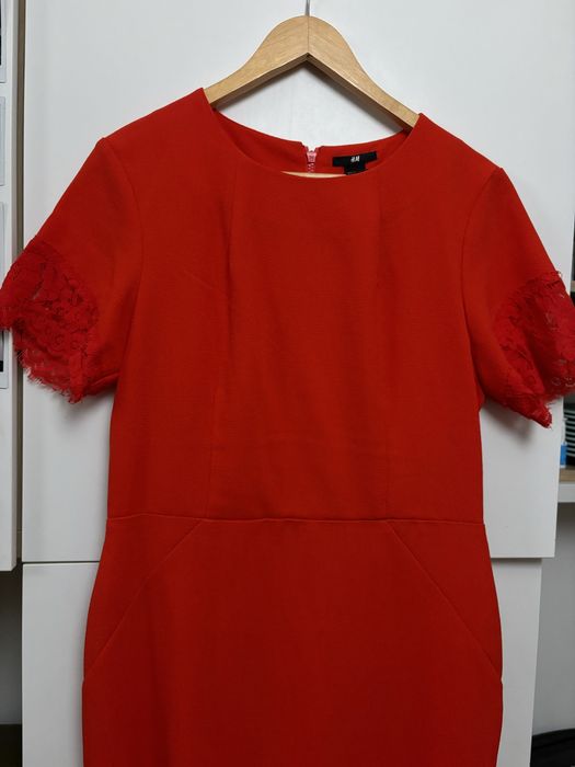 H&M  r 42  piękna zmysłowa ognisto czerwona sukienka za kolano