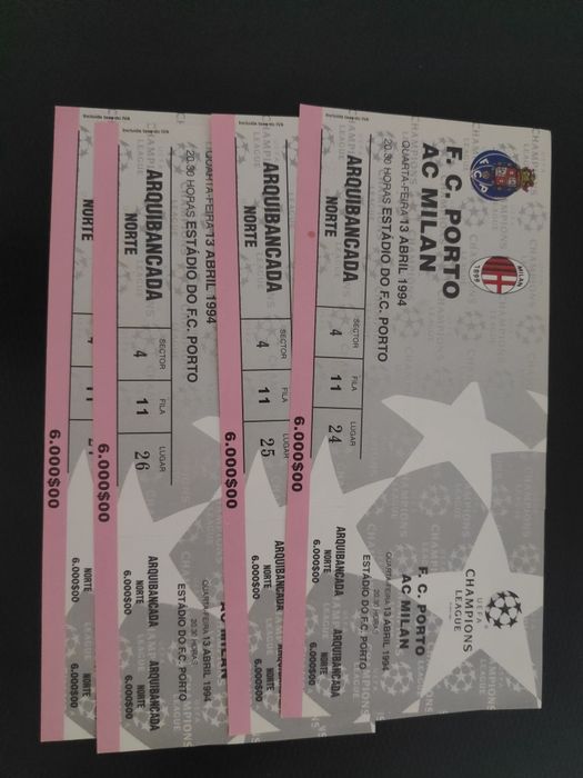 Bilhetes FCP meia final com AC Milan 1994