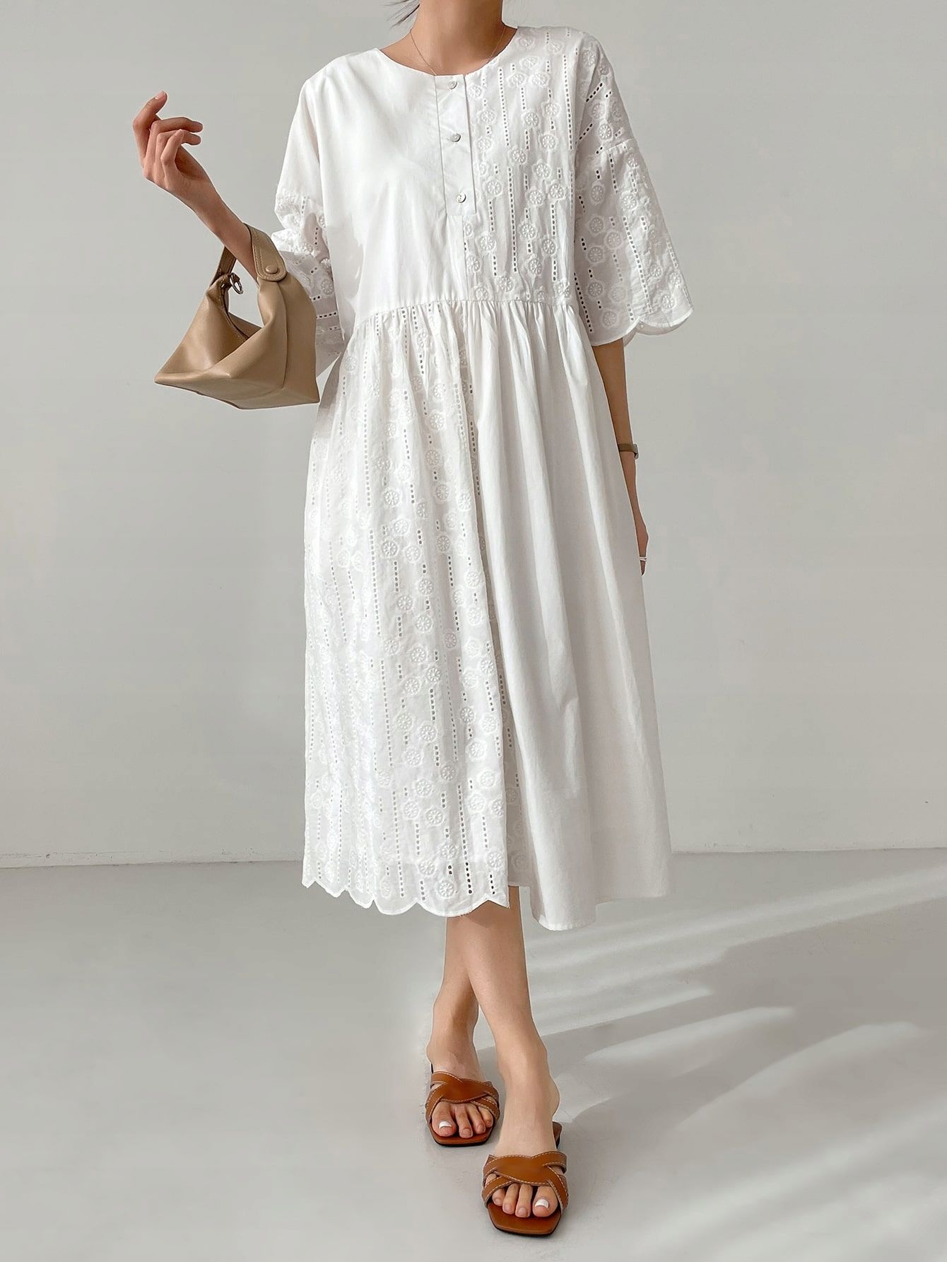 Sukienka Koszulowa Ażurowa Bawełniana Boho Midi Biała Casual Dazy Xxl