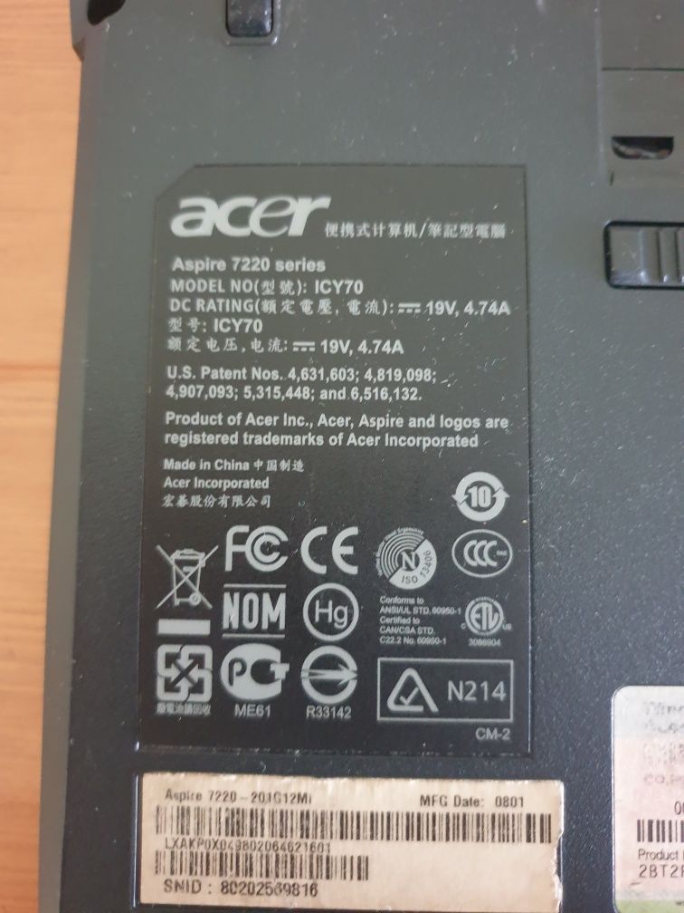 Portátil Acer aspire 7220