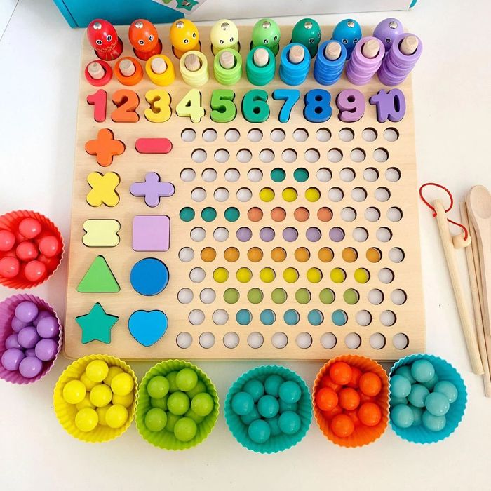 Акція ‼️ Дерев’яна мозаїка 5в1 — рибки, цифри, сортер, картки