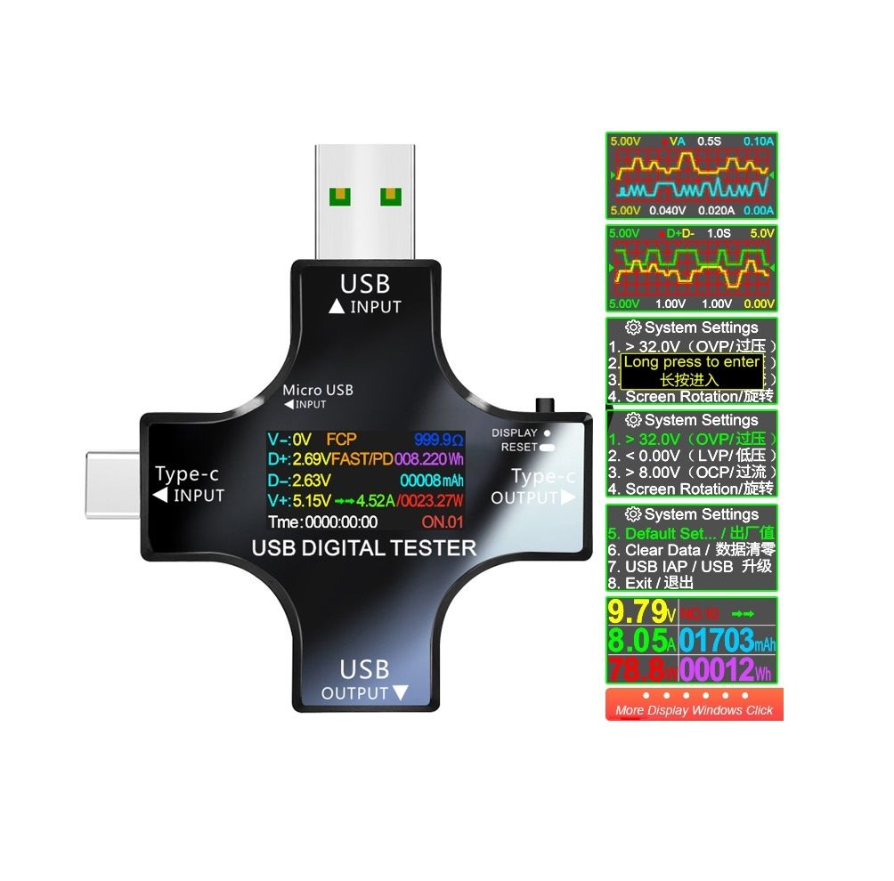 USB тестер J7-c Atorch, кольоровий з графіками, tester, Type-C