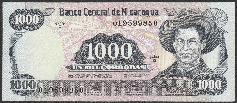 Nikaragua 1000 cordobas 1985 - generał Augusto Sandino - stan UNC
