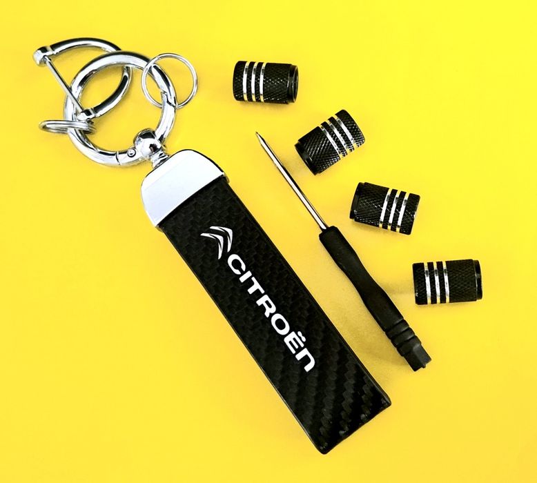 ** NOWY Breloczek CITROËN + Nakrętki na wentyle czarne komplet tuning