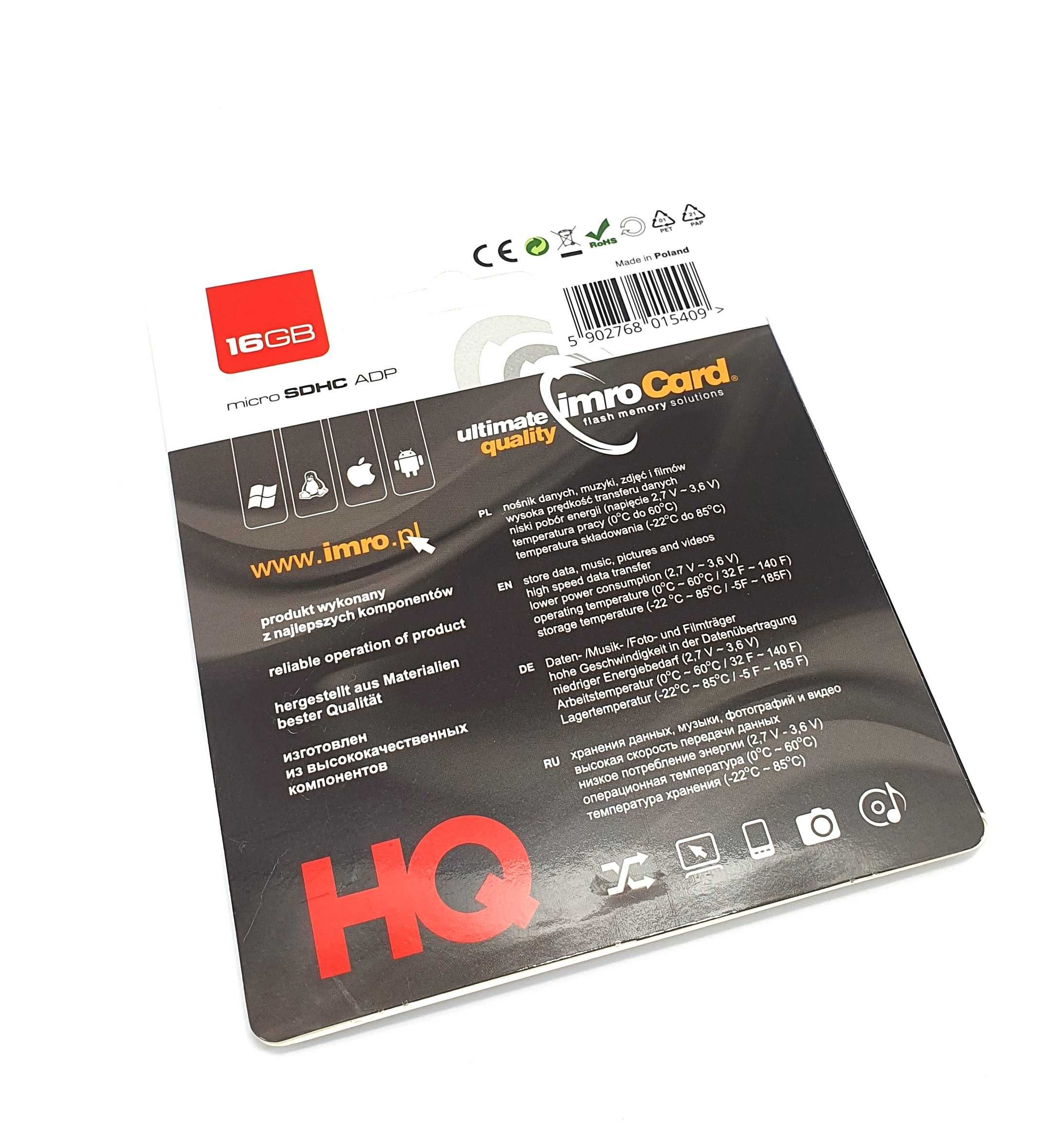 Imro Karta Pamięci 16GB MICROSDHC KL.10 UHS-I+ Adapter