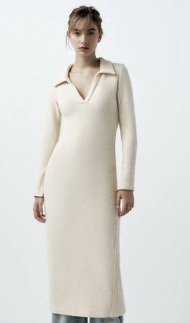 Тёплое бежевое платье в пол с разрезом от Zara