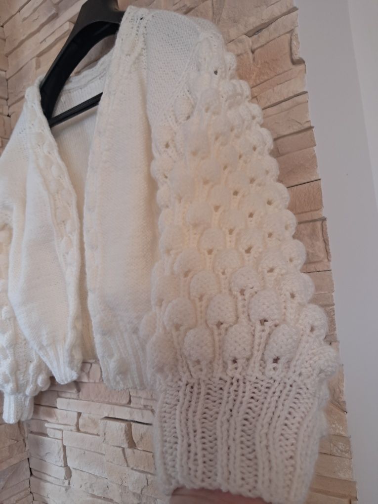 Sweter handmade, roz S, oversize,  wełna narzutka