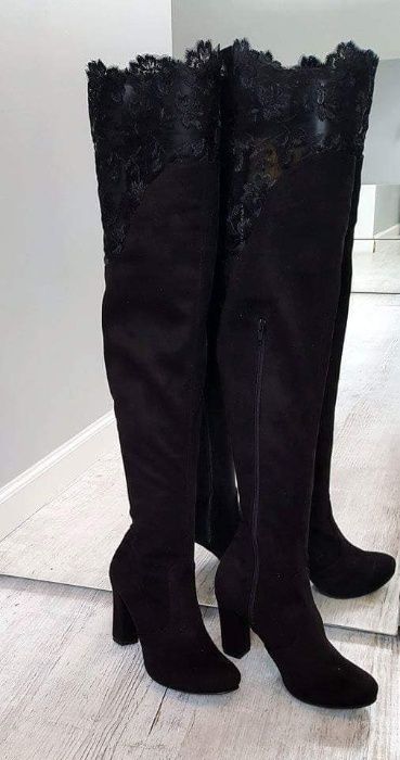 Eleganckie kozaki muszkieterki wiosenne gipiura 41 Polska produkcja