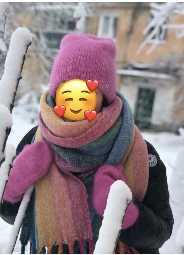 Шапка и рукавички ангора ,шарф теплый