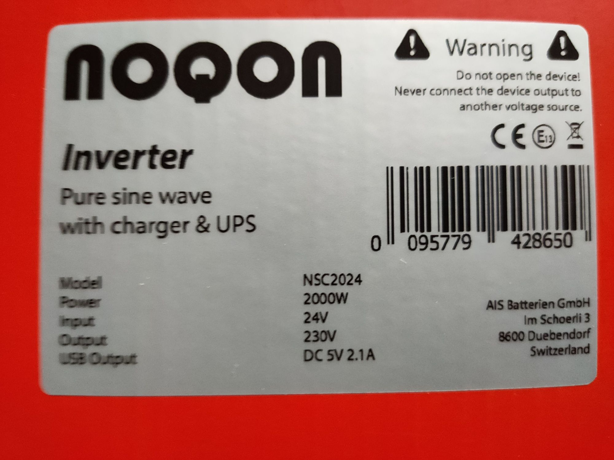 Інвертор NOQON NSC 2024 /24V  2000W made in Switzerland