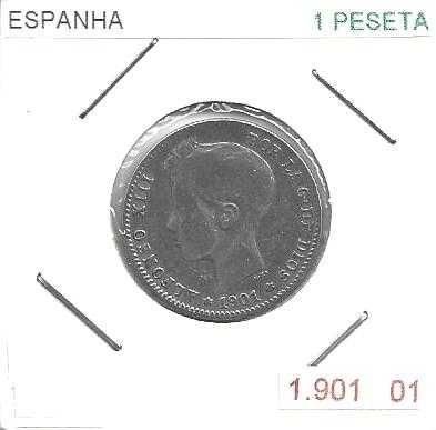 Espanha  - - - 1 Peseta - 1901 (01) - - - Moeda de Prata