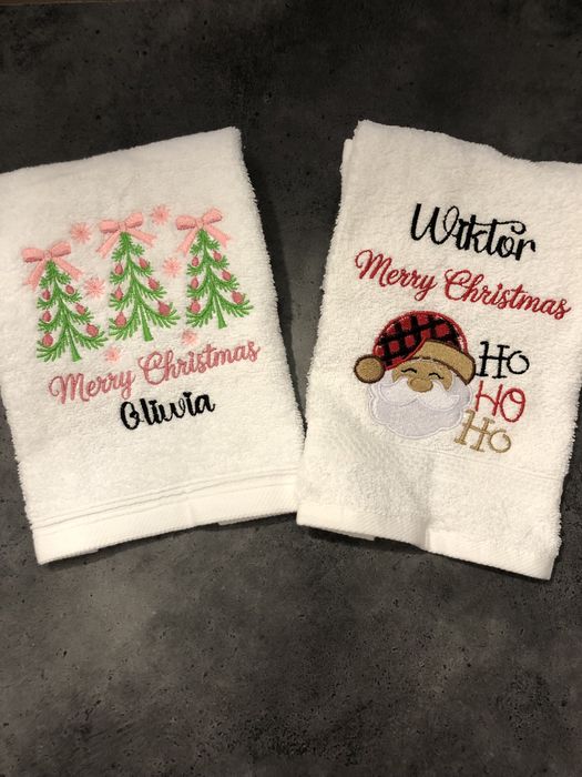 Ręczniki 50×100 – świąteczne, bawełna 100%, haft komputerowy + imię