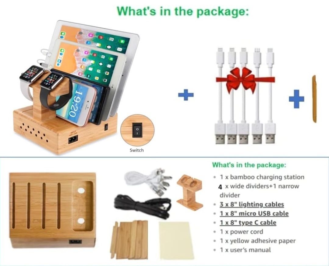 Yisen Bambusowa stacja ładująca USB, uniwersalna stacja dokująca