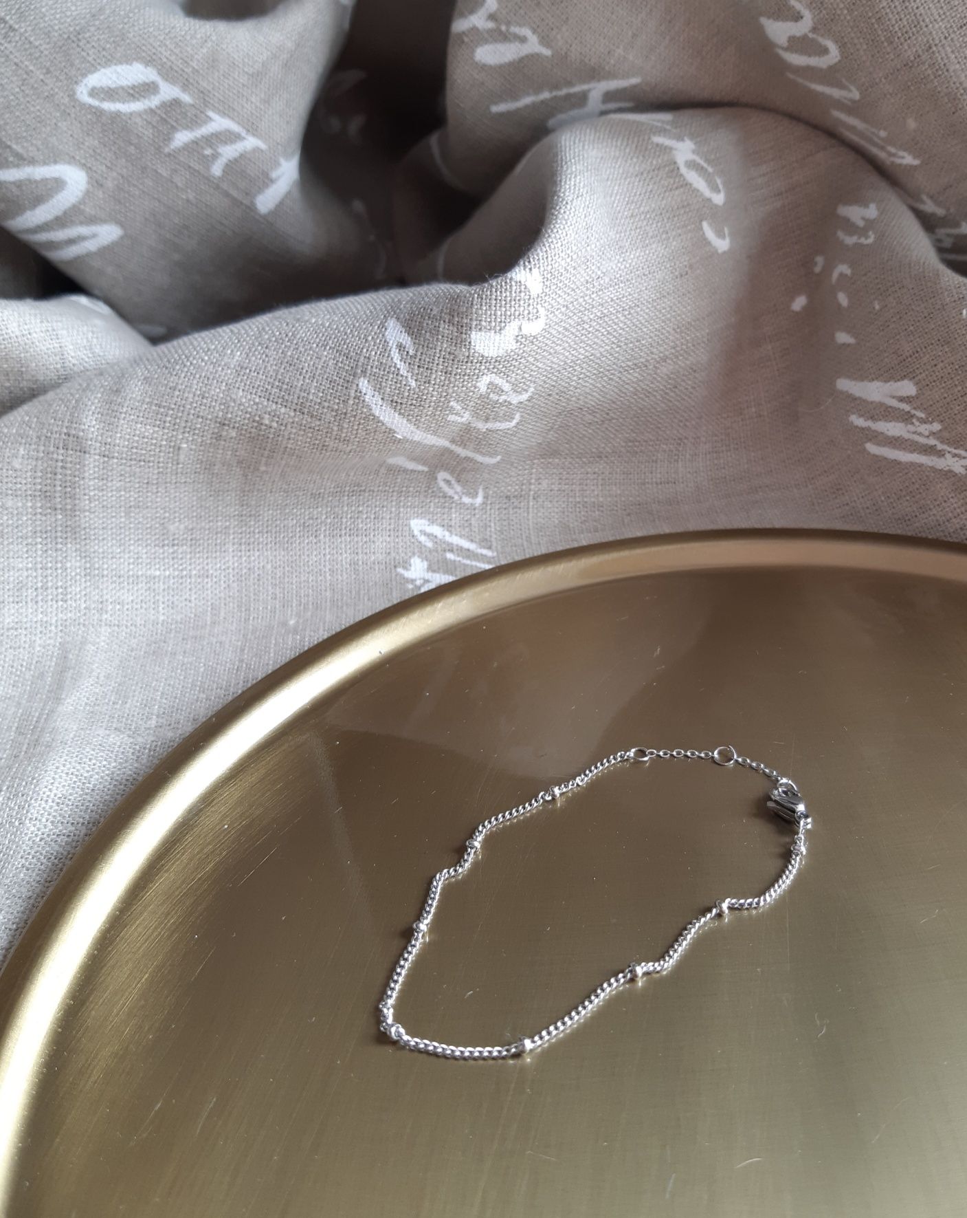 Nowa srebrna bransoletka wężyk z kuleczkami ze stali nierdzewnej 18cm
