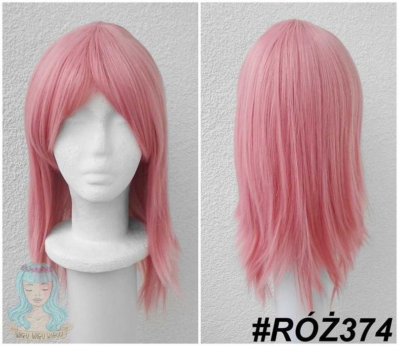 Różowa cieniowana krótka peruka z grzywką cosplay różowy krótki wig