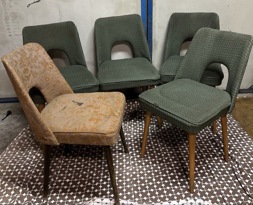 Krzesła PRL muszelka-komplet 5 sztuk, do renowacji