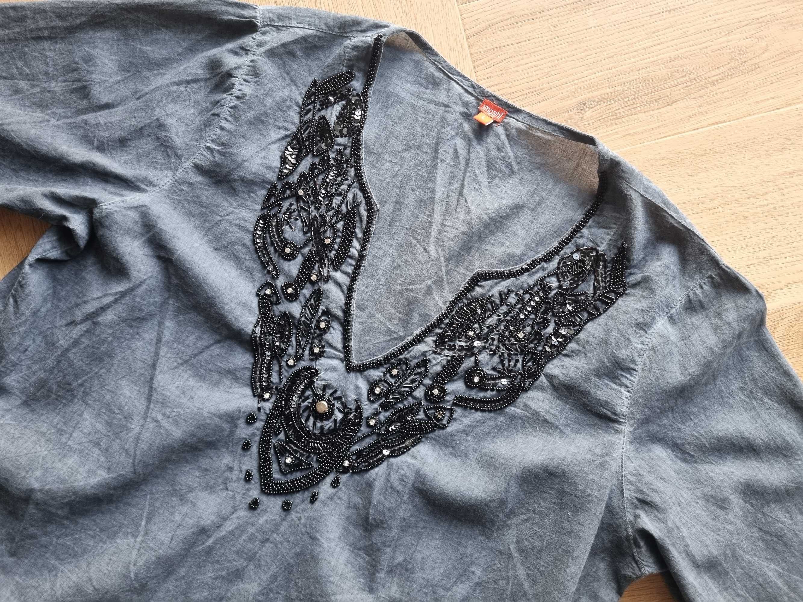 Granatowa bluzka rękaw 3/4 Moshi XL oversize tunika długa bluzka