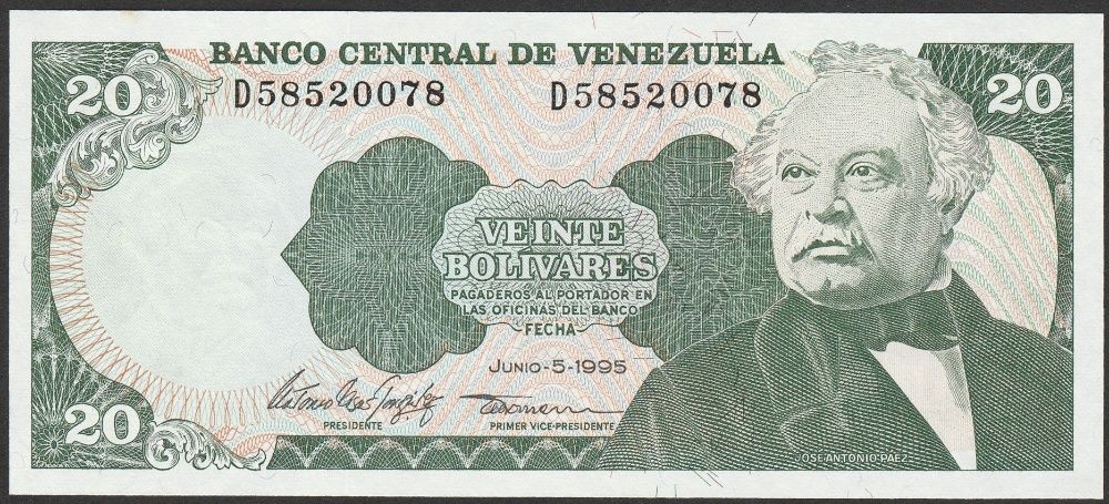 Wenezuela 20 bolivares 1995 - Paez - stan UNC