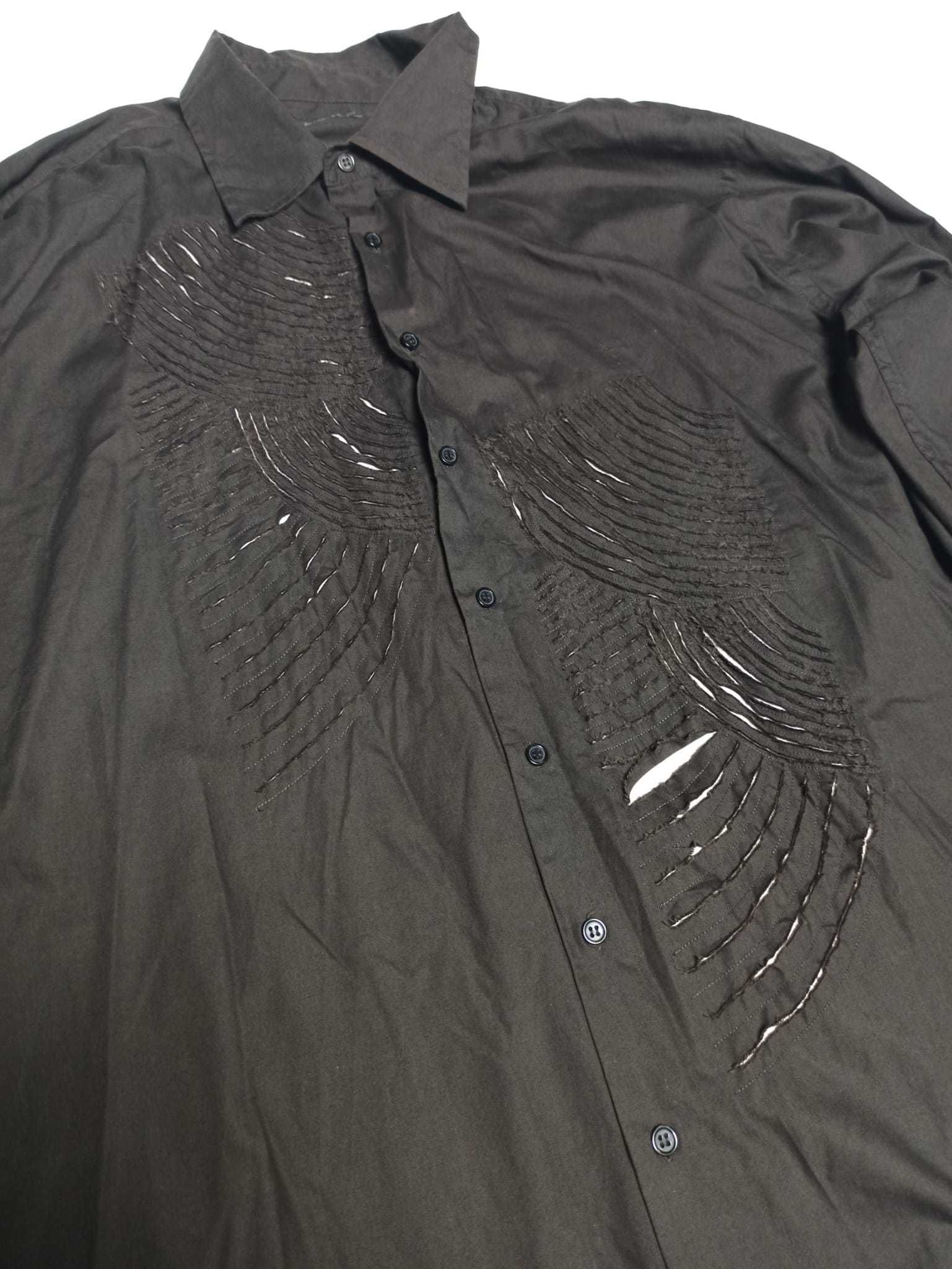 Avant Garde Ripped Patterned Distressed Button Up Shirt