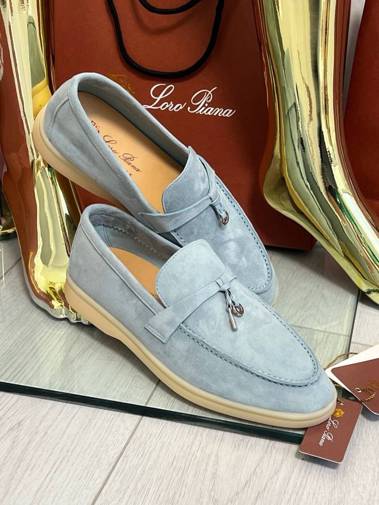 Блакитні лофери Loro Piana Summer Walk lux 1:1 беж лоферы LP Lux 1:1