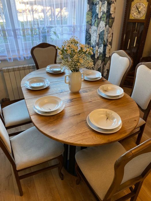 Stół dębowy okrągły fi 100 – rozkładany