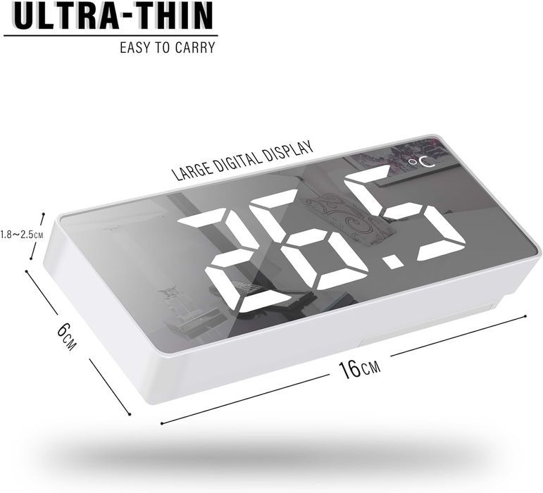 zegar elektroniczny budzik lusterko z termometrem