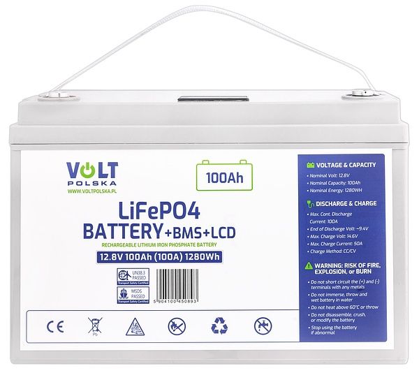 Акумулятор LiFePo4 100Ач 100А 12В BMS з індикатором VOLT POLSKA