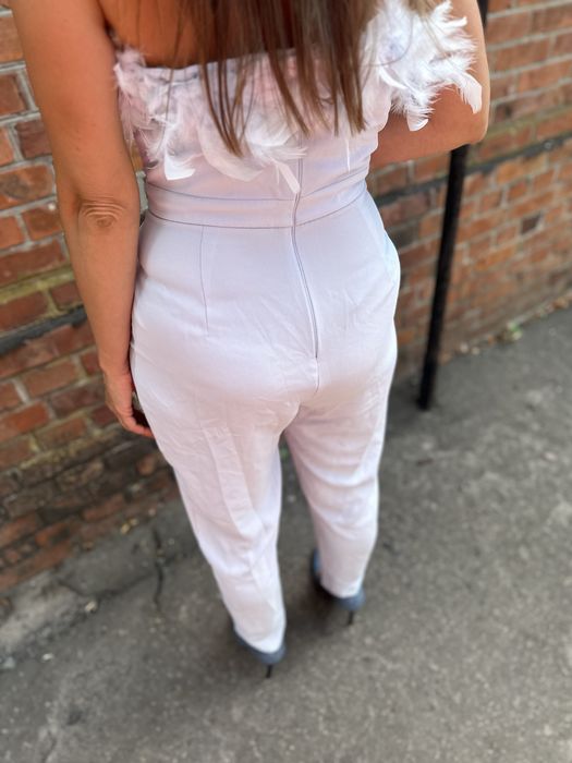 Костюм брючный с перьями, костюм з пірям, комбез нарядный, модный