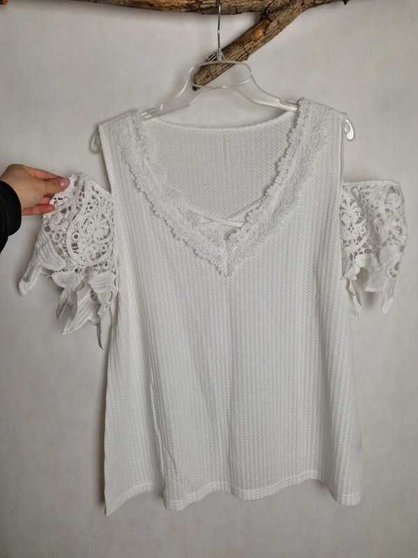 Bluzka z krótkimi rękawami cold shoulder boho hafty koronka 44 16 XXL