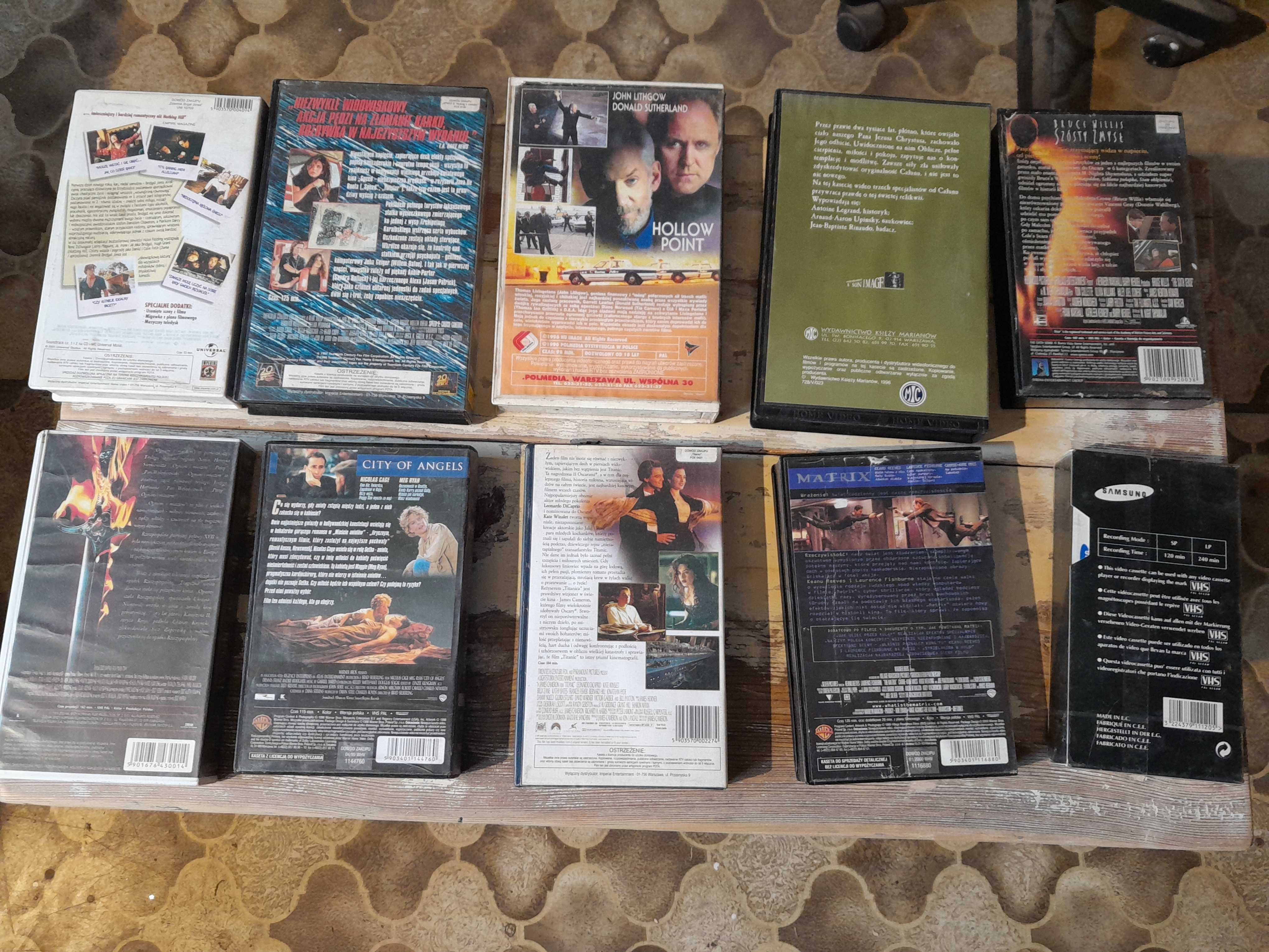 Kasety VHS film kaseta zestaw 10 sztuk Titanic Matrix Bridget Speed2