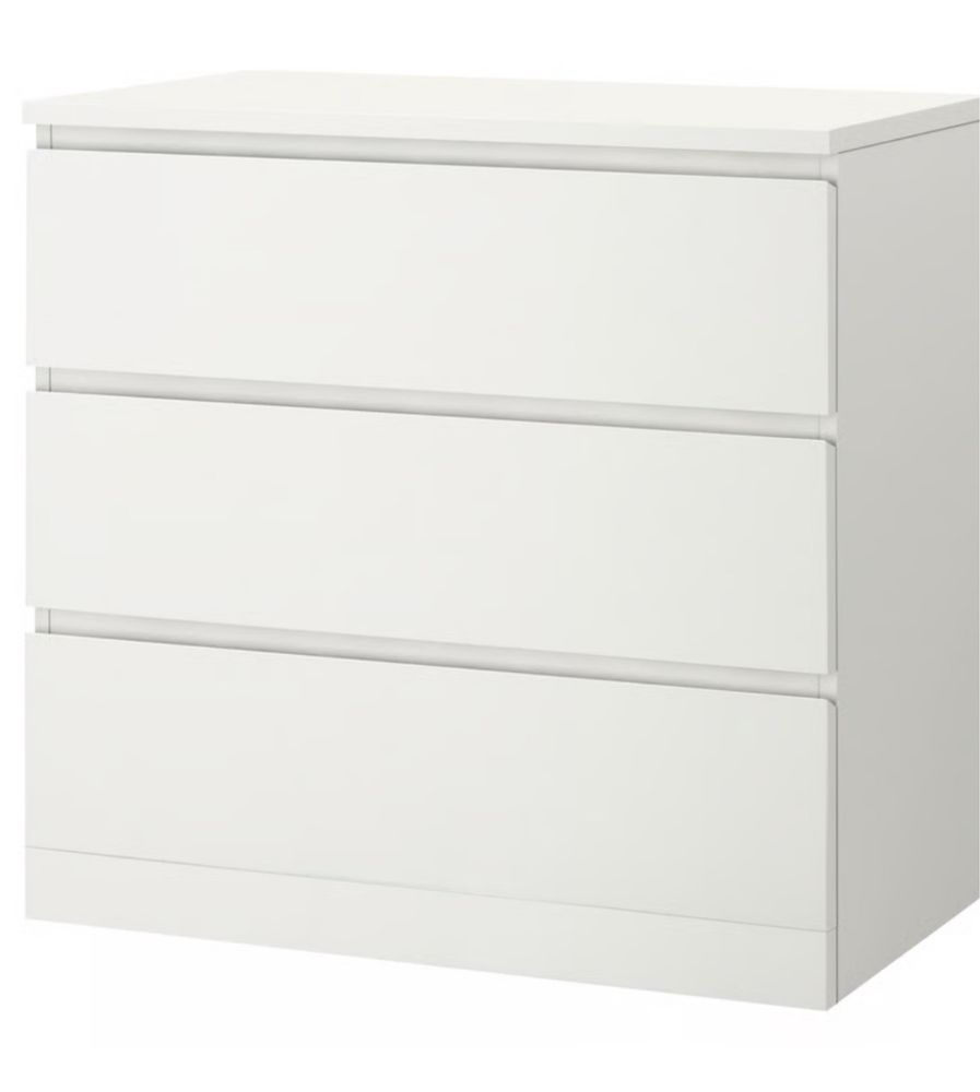 MALM Cómoda c/3 gavetas, branco, 80x78 cm