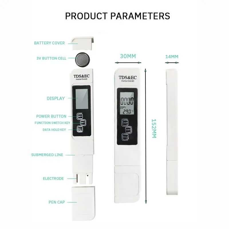 Тестер води,TDS, провідність і температура
