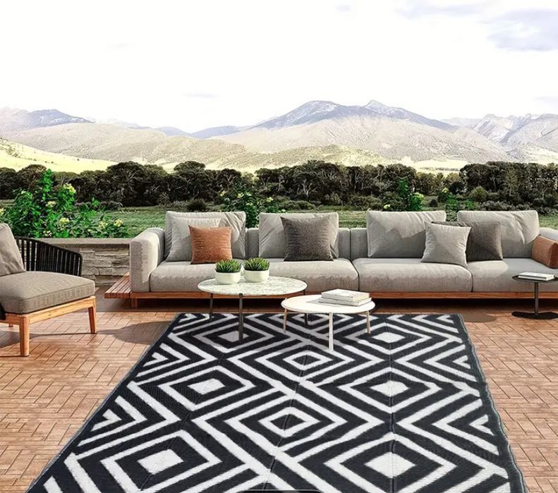 Mata dywan zewnetrzny wodoodporny bialo-czarny xxl