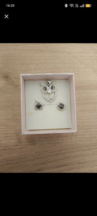 Srebrny zestaw biżuterii – sowa + kolczyki