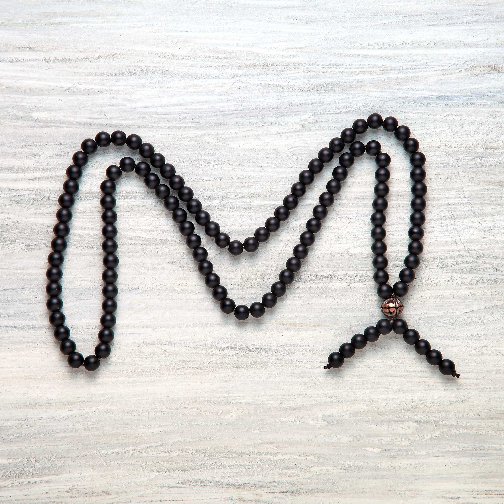 Украшение Мала (четки), бусы, браслет из черного матового Оникса.