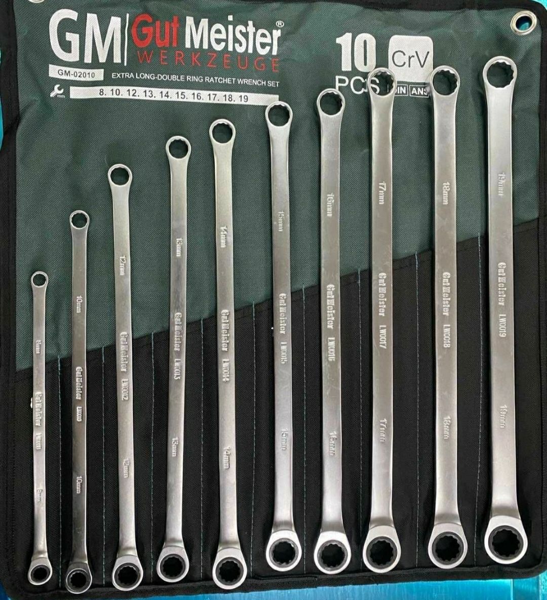 Накидные ключи с трещоткой удлинённые GUT MEISTER 10шт GM-02010 German