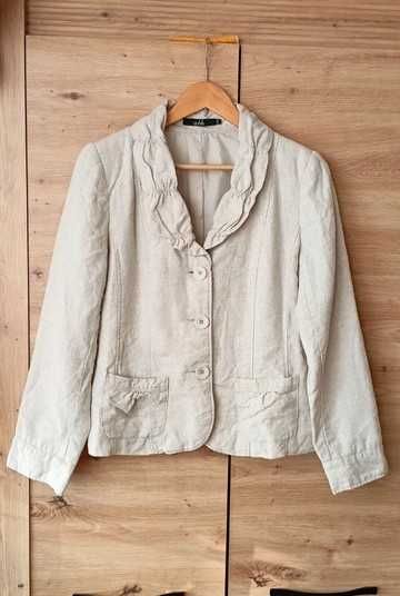 Kremowa beżowa Marynarka na guziki Isolde 100% len Rozmiar L