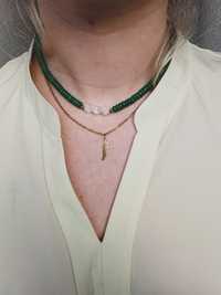 Choker z kamieni naturalnych zielony howlit, hematyt vintage pinterest