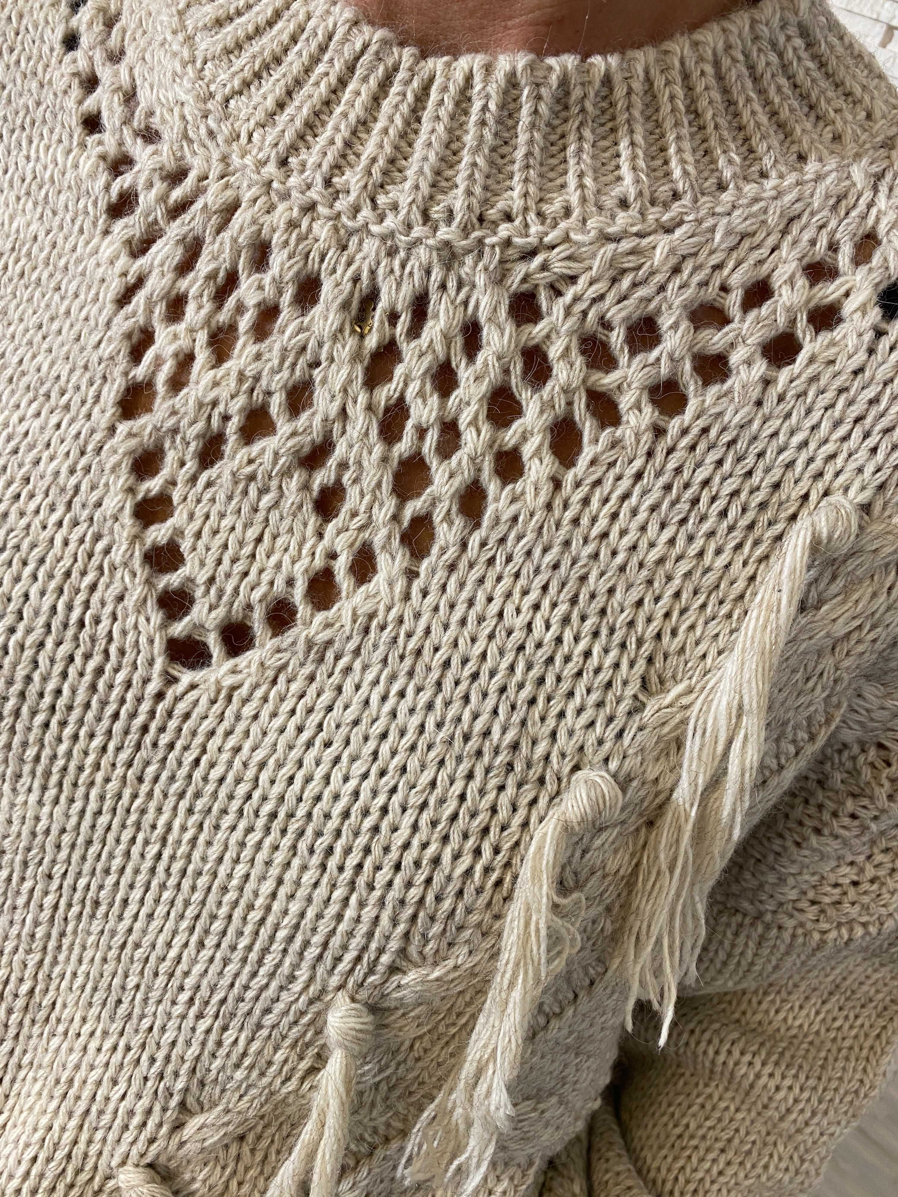 Project runway lemonada nowy beż sweter z frędzlami ażur uni